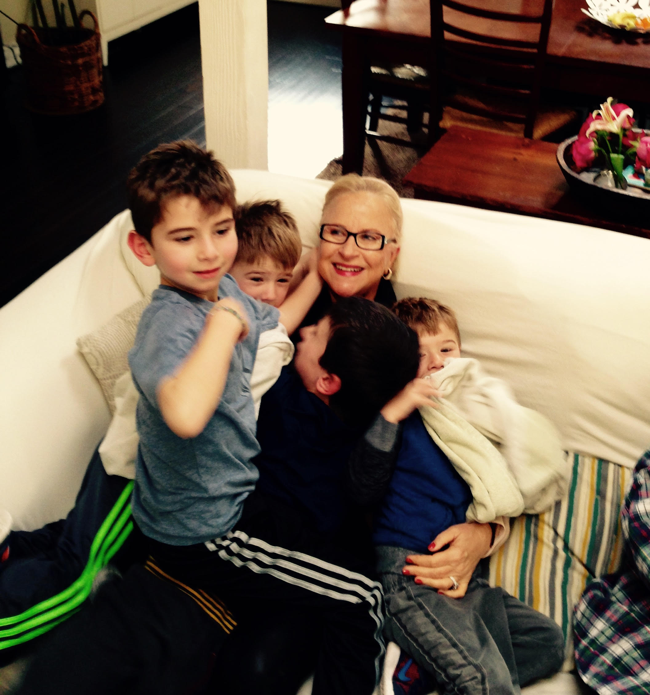 A grandson sandwich Jack Jonah Noah Gabe Grandma before Jonahs bday Jan 2016