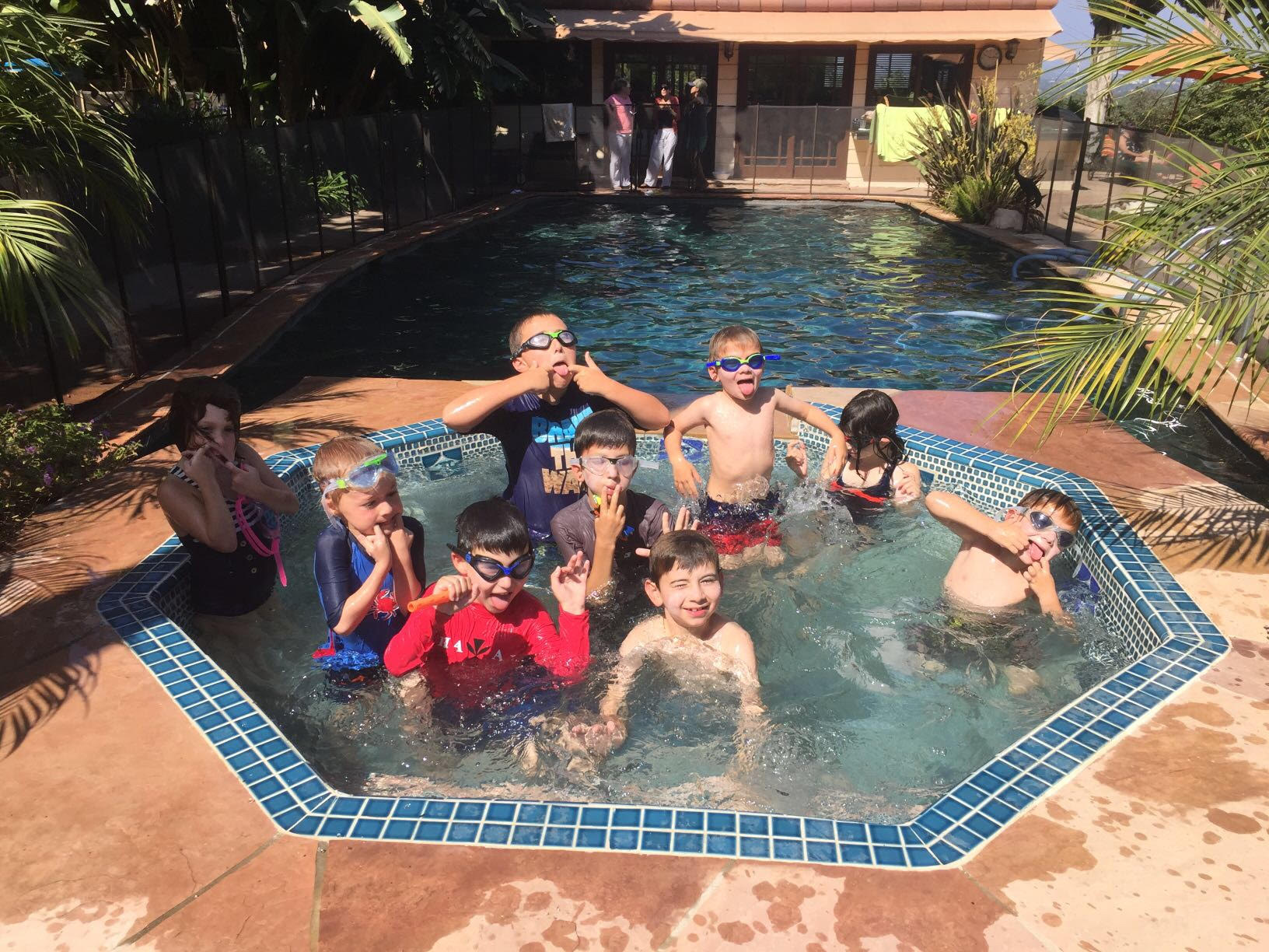 Grandkids and cousins in jacuzzi having Labor Day fun